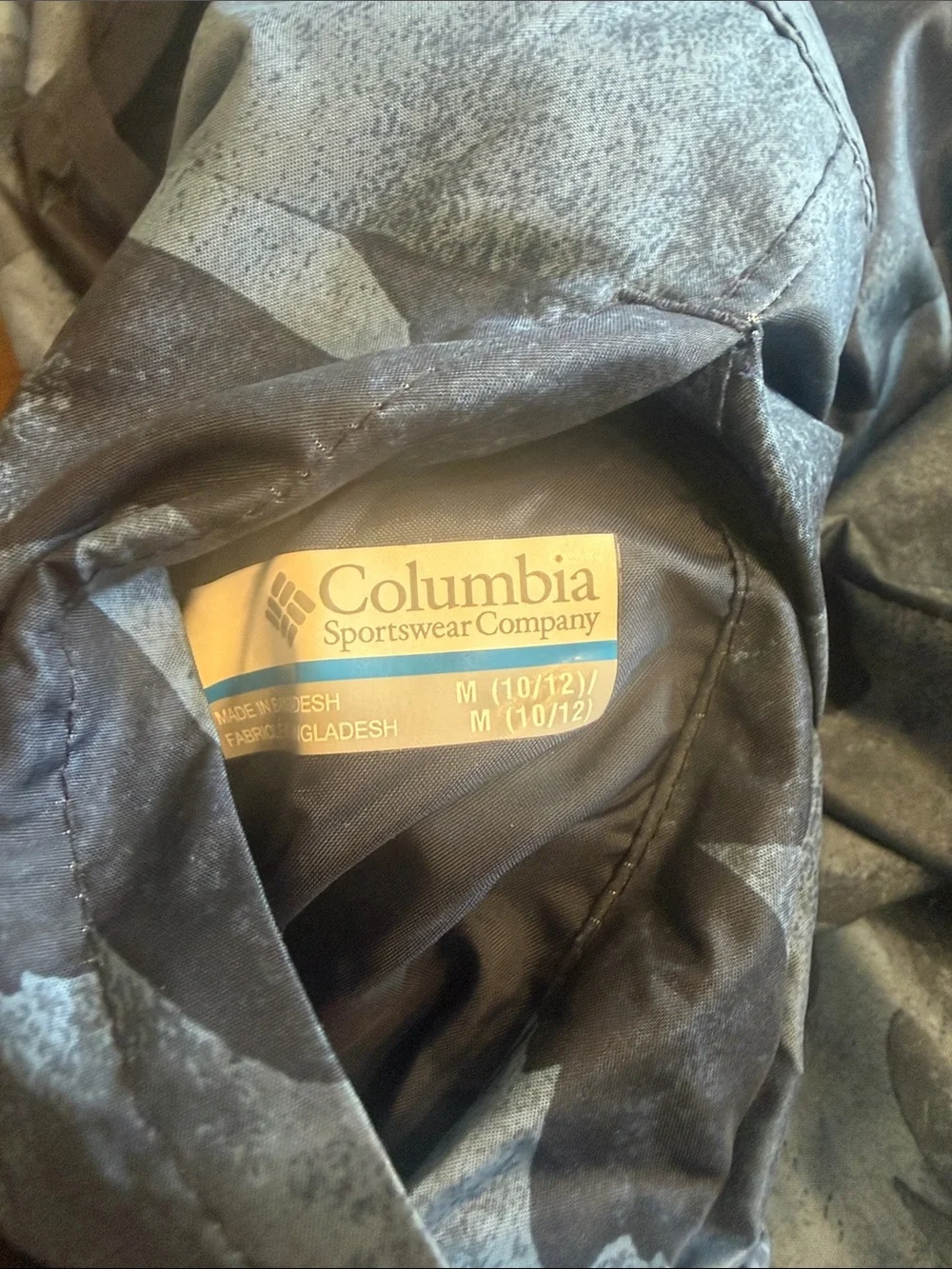 Columbia kids reversible Blue Camo Hooded Rain Shell Jacket M (1975)